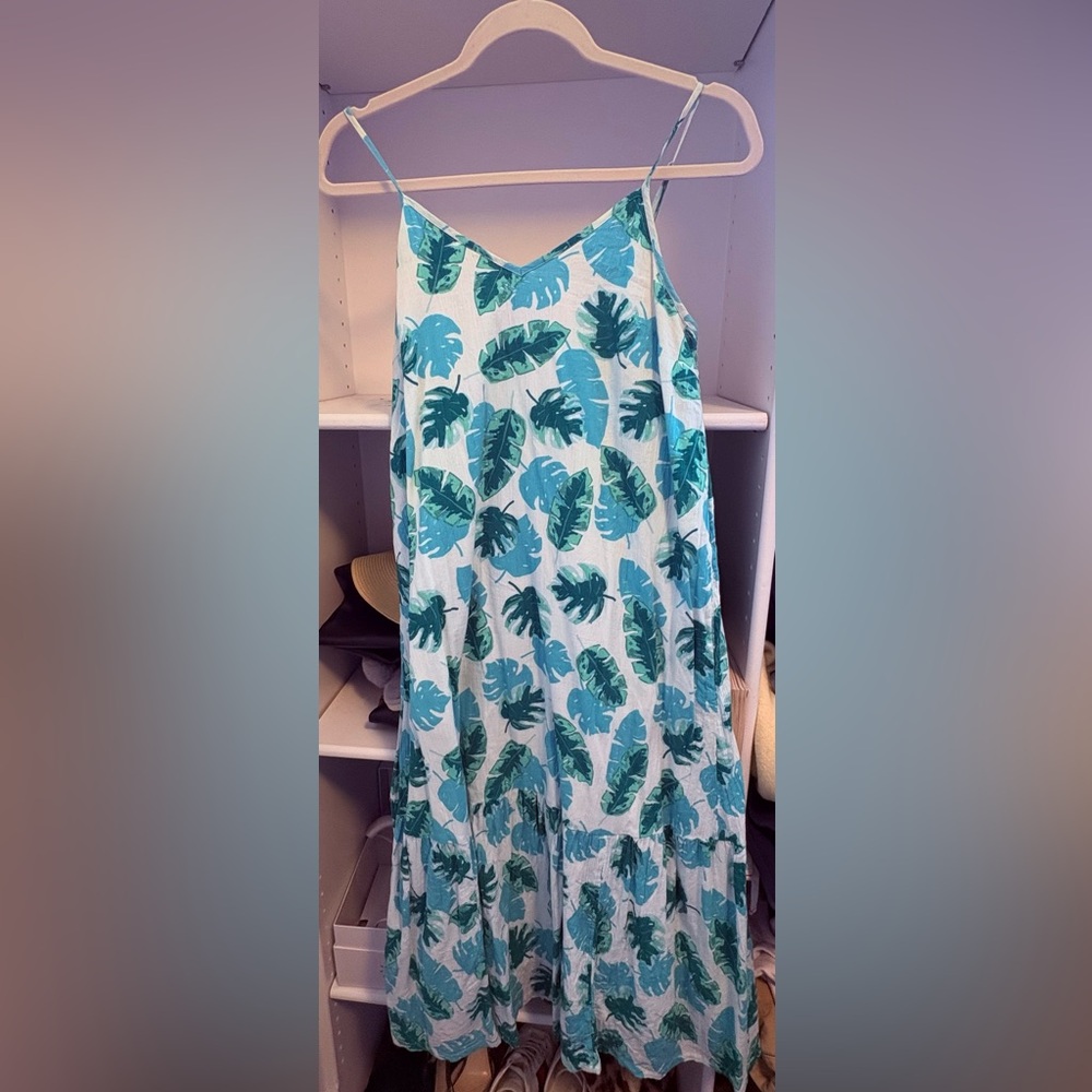 Tropical Leaf Print Dress XS
